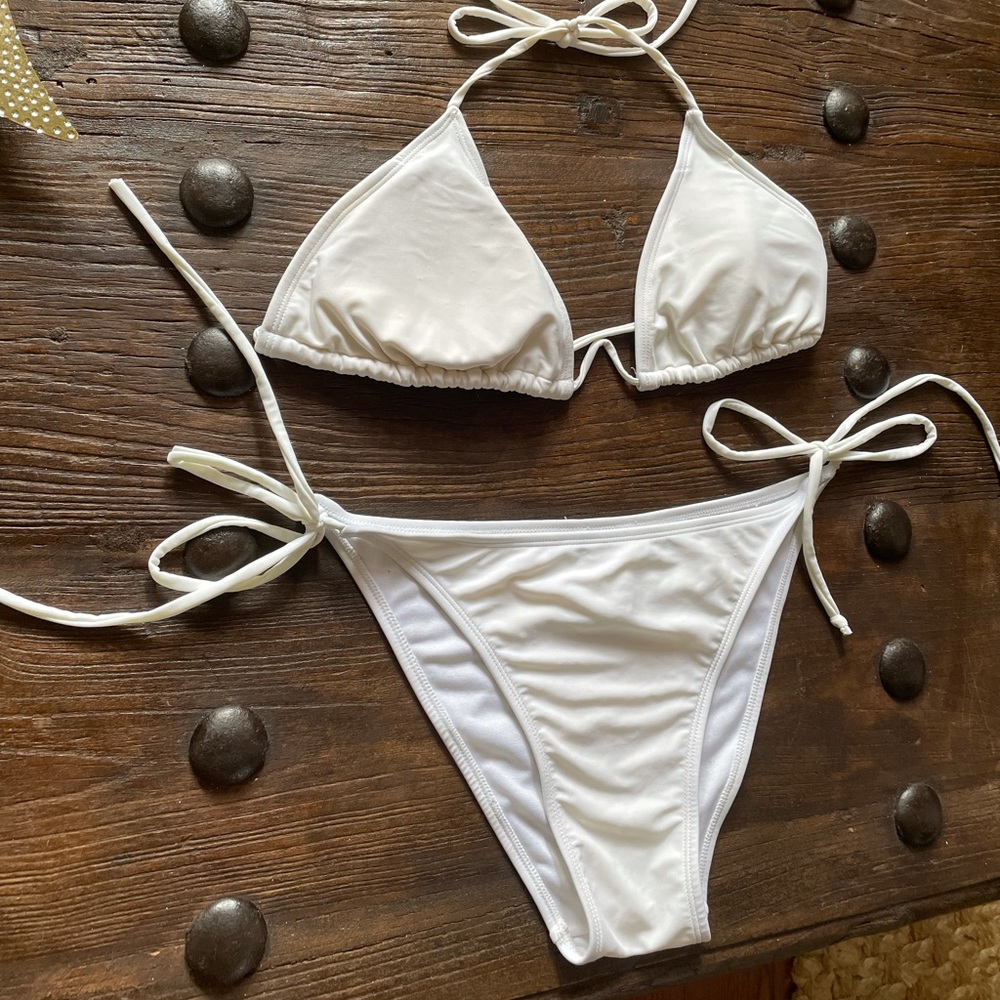 White Triangle String Bikini Swimsuit